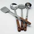 Spoon Set - Pack of 4 - Stainless Steel - Wood handle - Kitchen Utensils. 