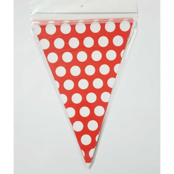 RED POLKA DOT THEME BUNTINGS - RED POLKA DOT FLAGS BANNER - PACK OF 10