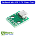 2pcs Micro USB to 5 Pin DIP Connector Adapter – Type-B Female Socket to 2.54mm Pin Soldering Board for Arduino, DIY Electronics, and Prototyping Projects by Electrica. 