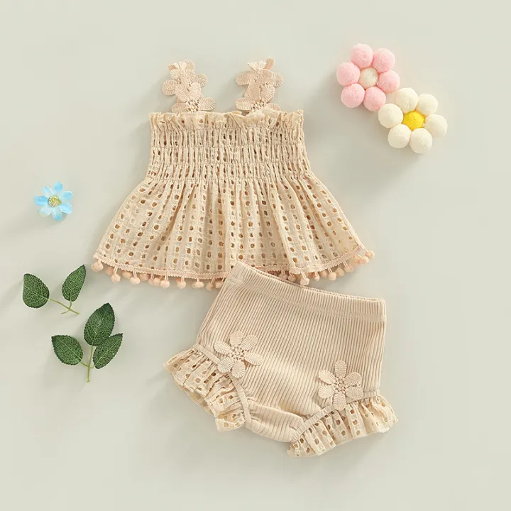 Toddler%20Baby%20Girls%20Summer%20Outfit%20Solid%20Color%20Cutout%20Pleated%20Tank%20Tops%20and%20Stretch%20Casual%20Ruffle%20Shorts%20Set%20-%20Image%202