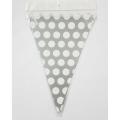 SILVER POLKA DOT FLAGS BANNER ( PACK OF 10 BUNTINGS ). 