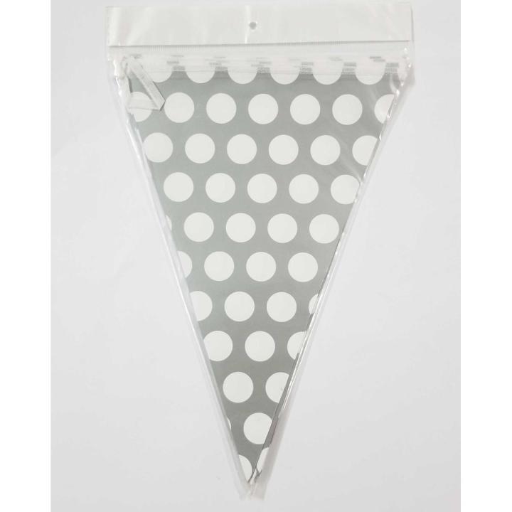 SILVER POLKA DOT FLAGS BANNER ( PACK OF 10 BUNTINGS )
