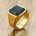 Punk Men's Stainless Steel Black Stone Gold Ring Big Wedding Bands Male Engagement Party Jewelry Hip Hop Rings. 