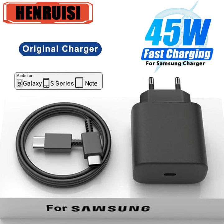 Original PD 45W Charger For Samsung Galaxy S22 S23 S21 S20 Ultra S10 Note 10+ 5G Plus A53 USB Type C Super Fast Charging Cable
