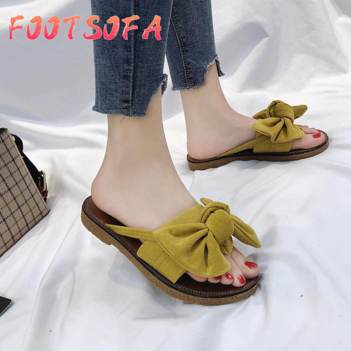 Womens%20Ladies%20Girls%20Korean%20for%20Solid%20Color%20Bow%20tie%20Heel%20Sandals%20Slipper%20Beach%20Women%20Casual%20Flat%20Fashion%20Shoes%20Work%20-%20Image%204