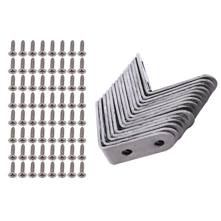 16 pcs Equerre de Coin - 40mmx40mm 90 Degree Right Angle Fastening Plugs Stainless Steel L Corner Shaped Braces with 64pcs Screws Accolade Corner Steel Gasket (Silver)