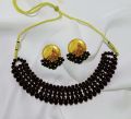 Fancy Jewellery Black Necklace Mala With Black Multi-shape Stud Earrings Set - Best Gift. 