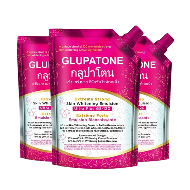 GLUPATONE Extreme Strong Whitening Emulsion Ultra Plus GS-120 For Face & Body 500ml (Pack Of 3)