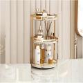 Nordic Metal Cosmetic Organizer Round Storage Rack Desktop Makeup Skin Care Products Finishing Bathroom Shelf Organizer. 