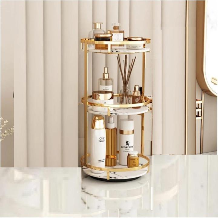 Nordic Metal Cosmetic Organizer Round Storage Rack Desktop Makeup Skin Care Products Finishing Bathroom Shelf Organizer