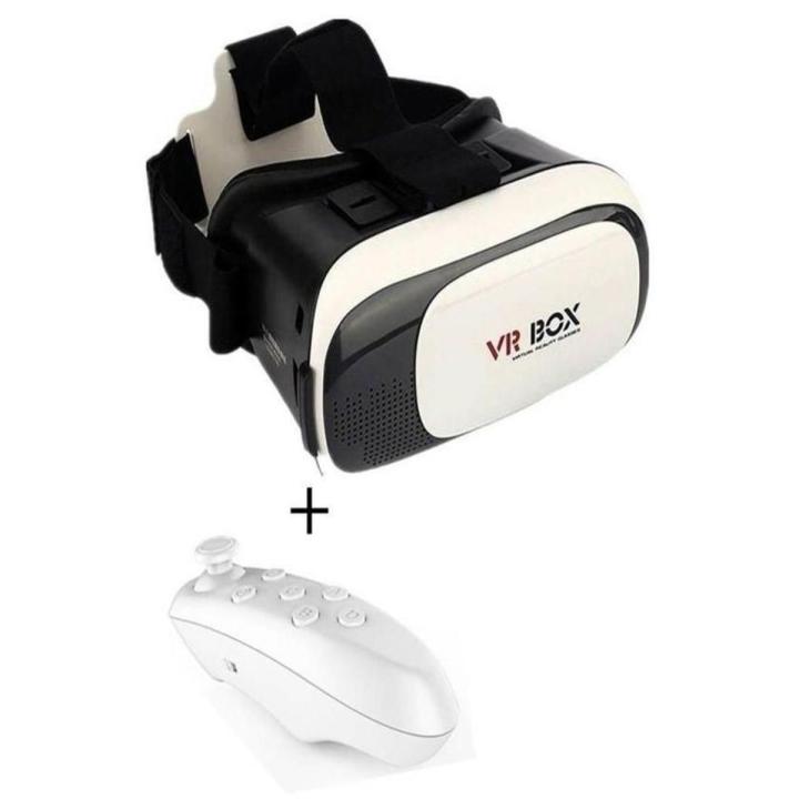 VR Box Version 2 3D Glasses with Remote Compatible with 4 to 6.5 Inch Smartphones, ABS Construction, Adjustable Lens for Comfort, White & Black