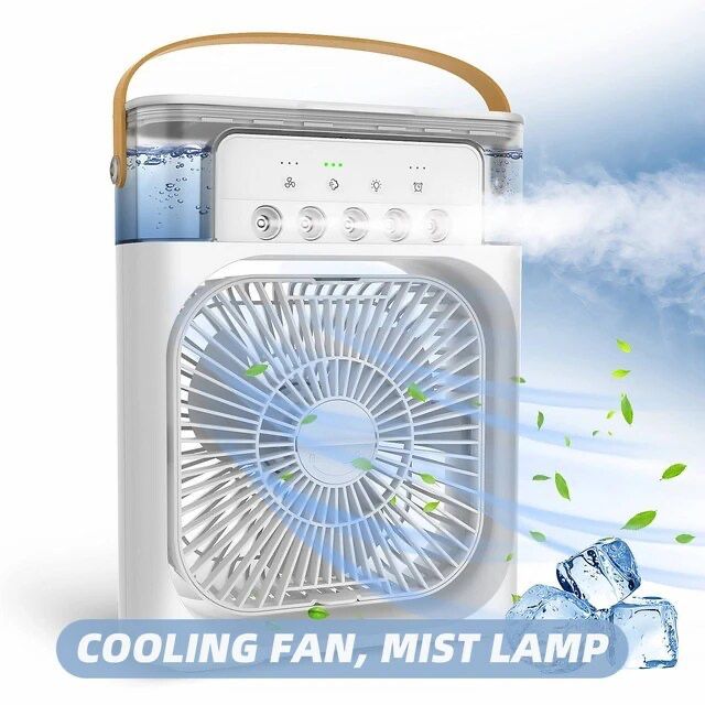 Portable Air Cooler, UPBUD Mini Air Conditioner Personal Fan 4 in 1 Evaporative Air Cooler with Humidifier/120°Oscillation/4 Wind Speeds/Timer/600ML Water Tank/7 LED Lights, for Bedroom Office Desktop