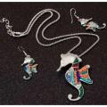 colorful beaded seahorse pendent with earrings set. 