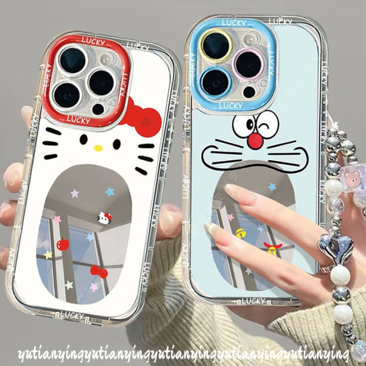 Fashion Creative Doraemon Doodle Hello Kitty Case for Redmi A3 12 12C 9A 9C NFC 13C 10A Note 12 11 13 8 9s 10 9 Pro Max Poco C55 M6 C65 X6 Pro Luxury Mirror Make Up Bracelet Case
