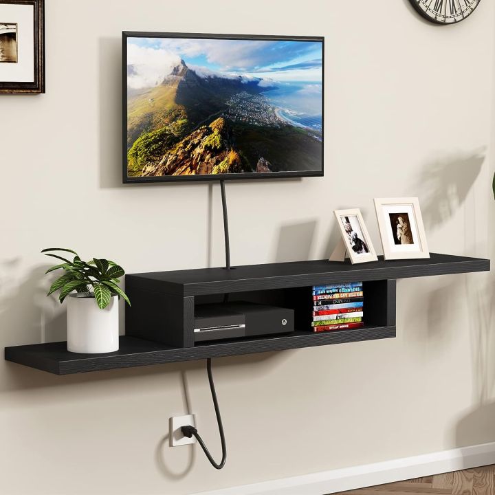 Wall Mounted TV Stand, Media Console Stand, 60” TV Storage Shelf, Floating TV Stand Entertainment Shelf for Living Room, Bedroom, Walnut