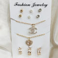 Pack Of 8 Jewelry Set 3 Rings With Adjustable Sizes - 2 Necklace / Pendant & 3 Stud Earrings (Random Design. 
