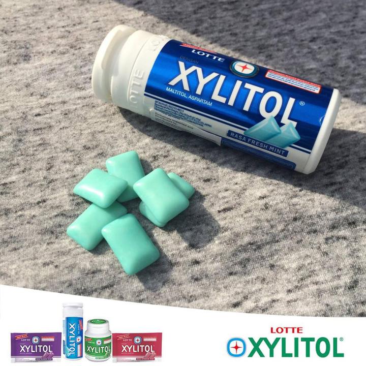 Lotte Xylitol Chewing Gum, Sugar Free, Fresh Mint Flavor, Halal for Healthy Teeth & Gums 27gm (Pack of 3)