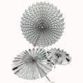 SILVER COLOR PAPER FANS - PACK OF 3 PAPER FANS - 3 SIZE PAPER FAN SILVER THEME. 