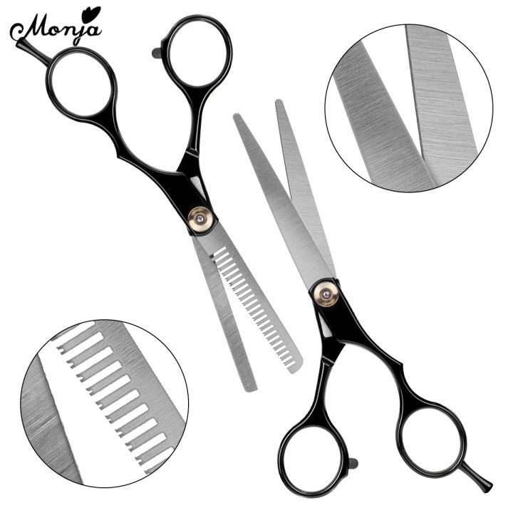 Monja Black Professional 6 Inch Stainless Steel Adjustable Thinning Scissors Cutting Shears Barber Styling Set Hairdressing Set