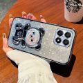 For Honor X8b / Honor X8A / Honor X8 4G / Honor X8 5G Back Cover with 3D Bear Hidden Stand Bracket Luxury 6D Gradient Shiny Plating Glitter Women Phone Case Clear Soft Silicone Protective Cases Pouch Girls. 