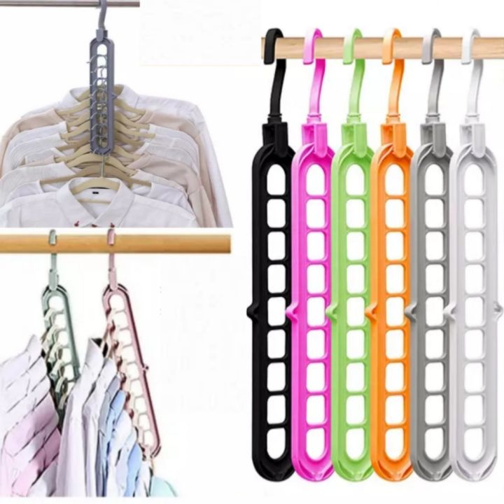 Magic pack of 6 3 and 1 hangers wardrobe organizer 9 hole hangers for clothes organizer stand  space saver storage for  shirts paints trousers baby clothes towel 9 in 1 hooks