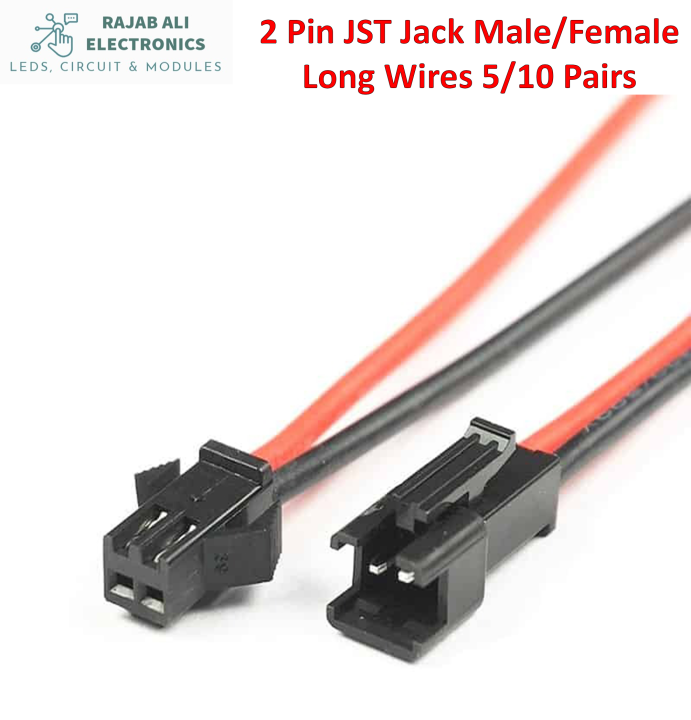 (Pairs Of 5/10) JST 2 Pin Battery Connector Plug Female & Male With Wire Used Battery, Toys Long Wire