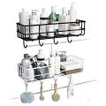 shower caddy rack with hanger,adhesive metal wall-mounted storage for bathroom, basket without drilling, specially designed for, bedroom, living room and kitchen. 