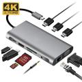 Type C Usb Hub Docking Station 11-in-1 USB C Adapter with 4K-HDMI, VGA, USB 3.0 port, Type C PD Ethernet SD / TF Card Reader 3.5mm AUX Compatible with More Type C Devices. 