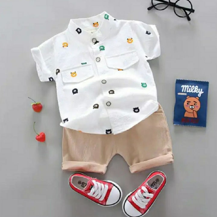 New Design Summer Collection Cotton And Casual Shirt And Short Pant For Kids Baby Boys And Baby  Girls Round Neck Short Sleeves Tee Tops Clothes Set's Dresses Outfit Suit For Unisexual T-shirt And Niker Kids Clothes Sets Jannat Store