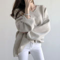 V-neck pullover solid color loose knit sweater for women's outerwear, slimming and versatile, lazy style sweater jacket. 