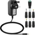 EFISH Power Supply Adapter 12V 1A 12W,Power Plug for 12V Home Appliances+7Plugs Black. 