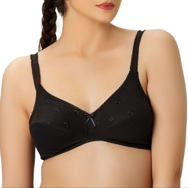 Bebelle, Tulips, Bra for girls and women, Casual Bra, Cotton Fabric Bra, Black, B Cup/C Cup