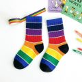 【HOT】 Fashion Rainbow Socks For Kids Spring Summer Colourful Stripe Breathable Cotton Girls Boys Tube Socks School Long Socks 1-8 Year. 