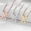 eManco Minimalist Jewelry Cross Initial Stainless Steel X Shape Pendant Necklace for Women. 