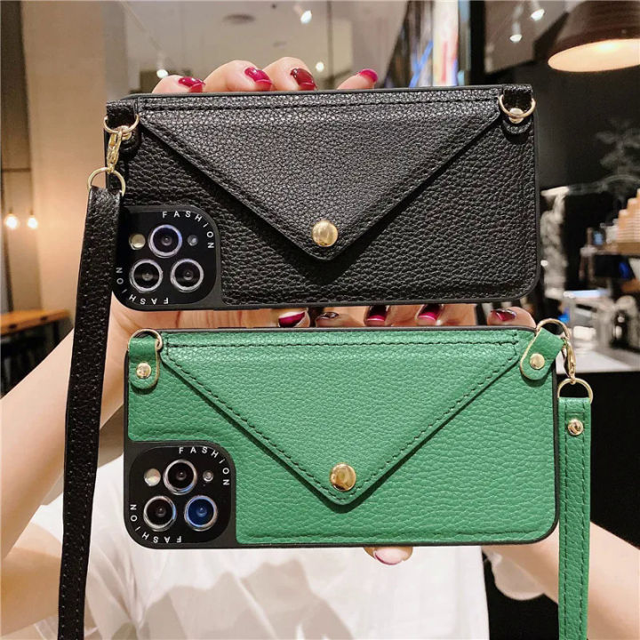 【BeginnerBer】Wallet Shoulder Strap Phone Case for iPhone 15 15Pro Max 14 Plus 13 Pro 12 11 Chain Lady Leather Card Pocket Lanyard Back cover