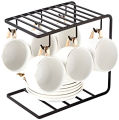 dining table stand - Iron Coffee Rack Organizer with 6 Hooks, Metal Drying Dish Rack, Cup Holder, and Plate Holder for Kitchen Cabinet, Stainless Steel Cup Stand. 
