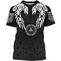 Feinny Men's Fashion T-Shirt, 3D Printing Viking Odin Crow Quick Dry Shirt Tops, Summer Cool Casual Short Sleeve Tees, Huginn & Muninn Raven Symbol Round Neck Short Sleeve Streetwear,Two crows2,XXL. 