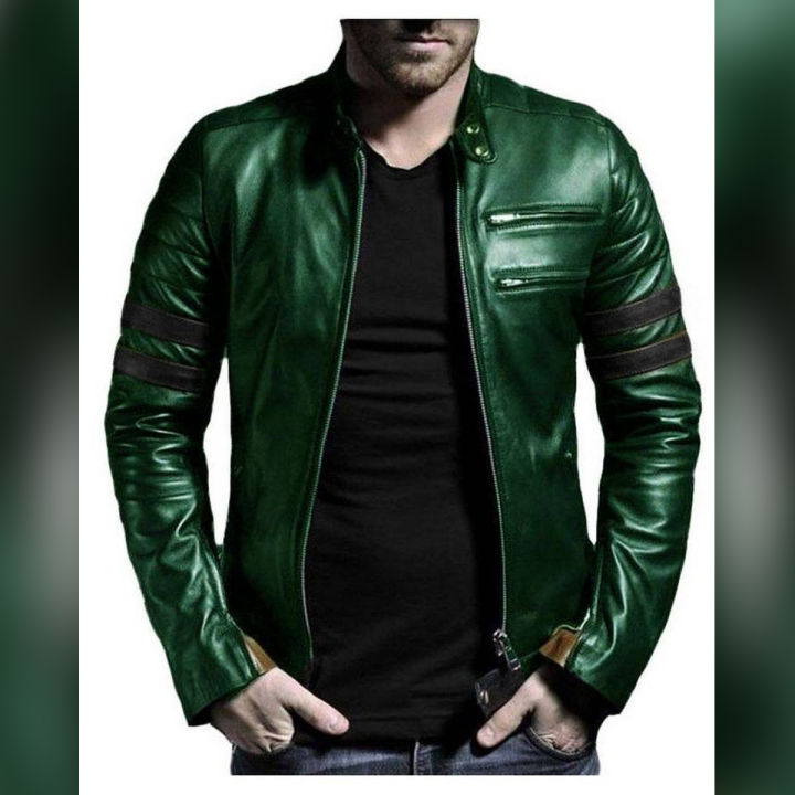 Green - Leather Jacket For Men