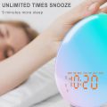 Foryond Wake Up Light Sunrise Alarm Clock for Kids, Heavy Sleepers, Upgraded Full Screen with Simulation, Sleep Aid, Dual Alarms, FM Radio, Nightlight, 14 Colors, 7 Sounds, Ideal Gift, White, (K8). 