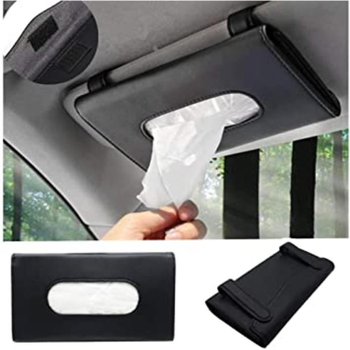 Premium Sun Visor Car Tissue Box Holder with 50 Free Tissues Vehicle Tissue Dispenser black