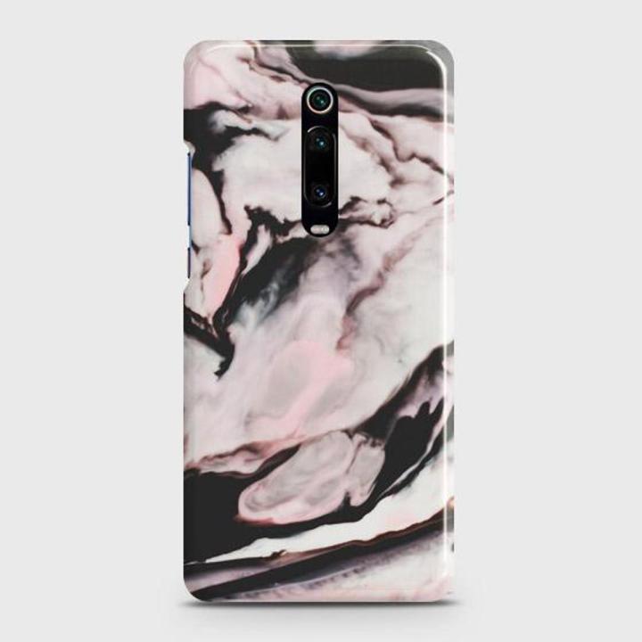 Xiaomi Mi 9T Pro Cover Black and lite pink marbel  Hard Cover- Design 22 Case