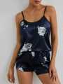 SILK AND SATIN PRINTED SHORT CAMI SET FOR WOMENS GIRLS LINGRIE SLEEPWEAR NIGHTSUIT 2PCS. 