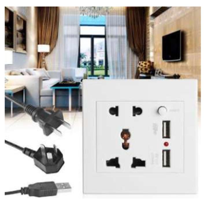 Fast Charging Wall Mount Dual USB Port On Off Indication Light Full Ampere Multi Plug Socket