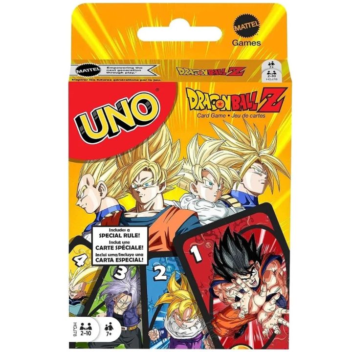 Mattel Games UNO Dragon Ball Z Card Game for Family Night Featuring Tv Show Themed Graphics and a Special Rule for 2-10 Players