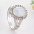 Large Fire Opal Stone Silver Color Ring Crystal Rings Bague Women Men Anniversary Wedding Ring Gifts Jewelry Anel Z4J729. 
