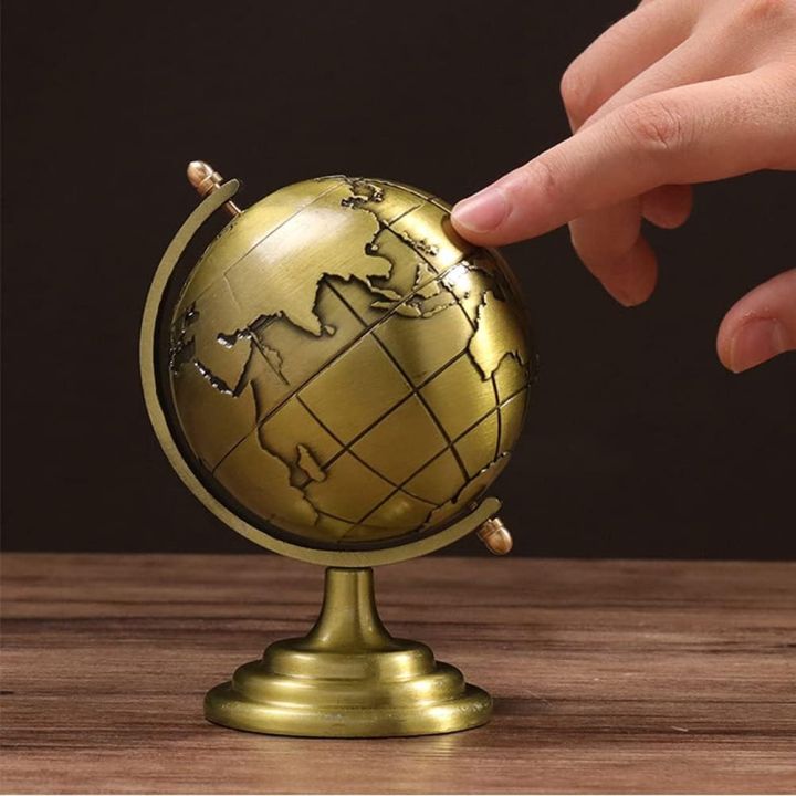 5 Inches World Globe, Vintage Rotating Ornament For Desktop Solid Non-Slip Base Gift Home Decor Study World Globe Bedroom Desk Office