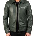 Olive Green Leather Jacket For Men , Military Style Unique Leather Jacket For Men , A Beautiful Gift For Him.. 