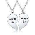 2 Pcs/Set Hip Hop Weirdo 1 Weirdo 2 Stainless Steel Heart Pendant Necklace Fashion Best Friend Sister Couple Necklaces Gift. 