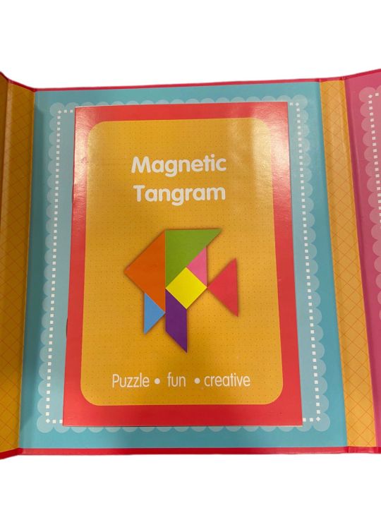 Wooden Pattern Tangram Magnetic Puzzle Shape Blocks Jigsaw Book Brain Teasers Stacking Games Early Educational Learning Challenge IQ Toy Gift for Kid Toddlers Age 3+ Years Old