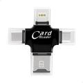 Multiple USB Card Reader, 4 in 1 Micro SD Card Reader with Type C USB Connector OTG HUB Adapter, Lightning connector, TF Flash Memory Card Readers For  iOS, Android USB2.0, Windows Black. 